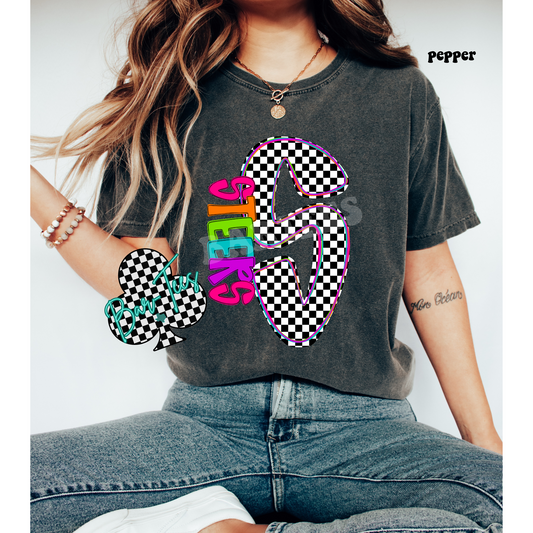 Steers Neon Checkered Monogram Tee