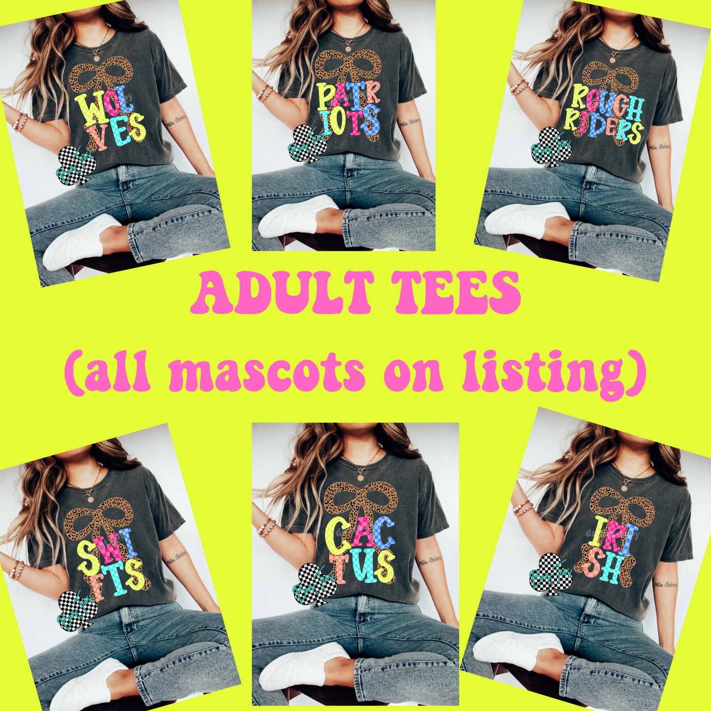ADULT Leopard Bow Mascot Tee
