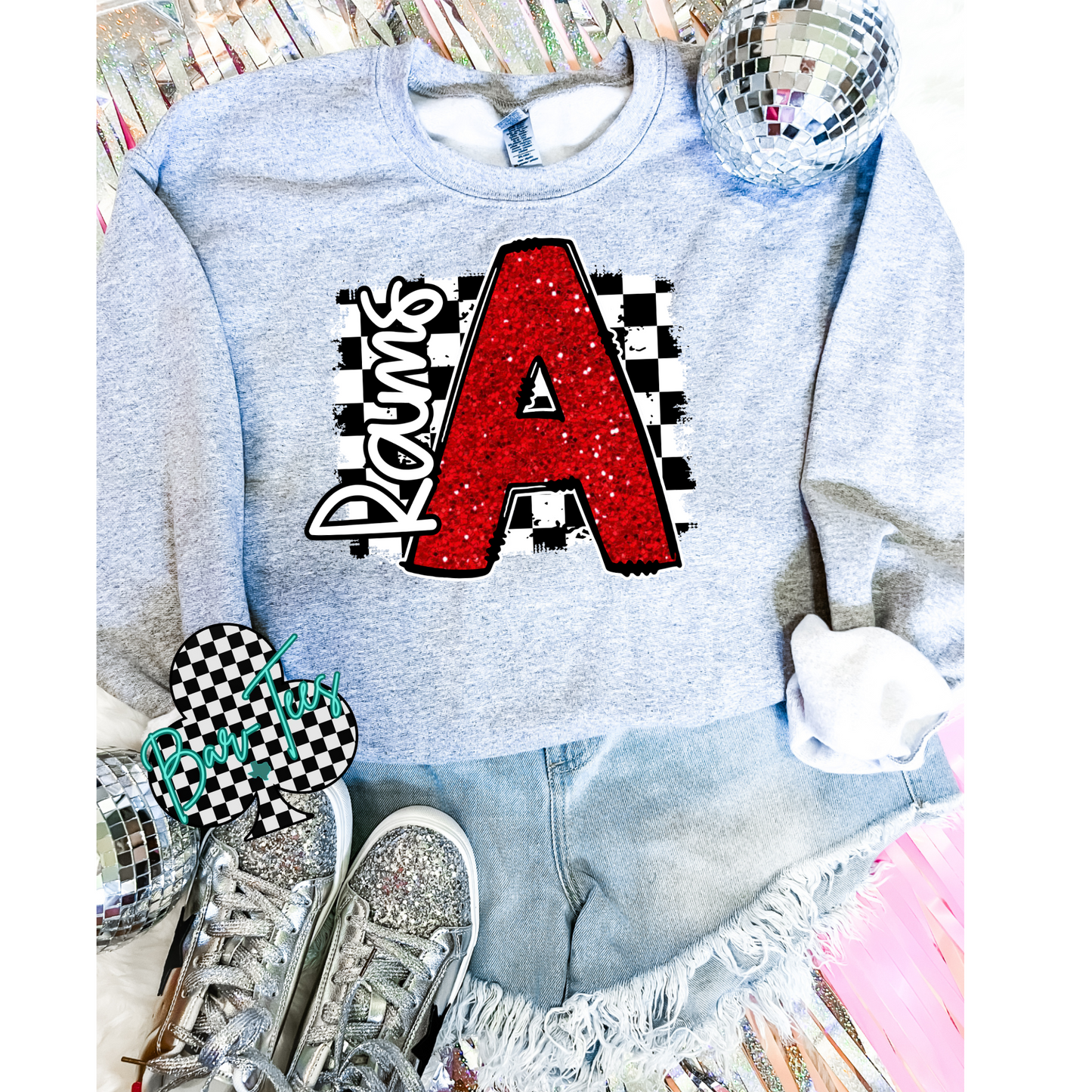 Avondale Checkerd Faux Glitter Mascot Tee