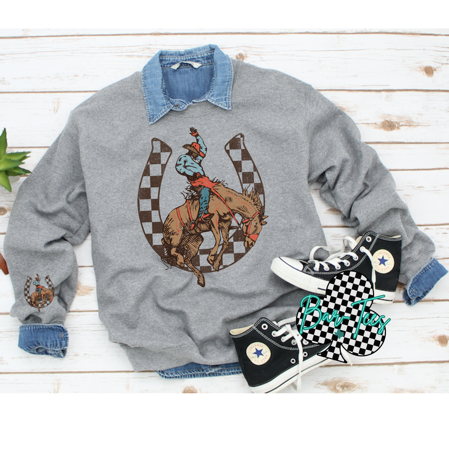 Checkered Bronco Sweatshirt or Tee