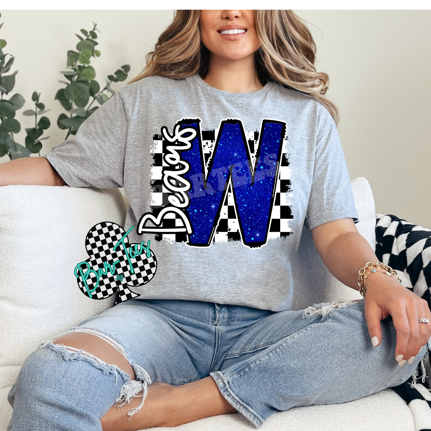 Custom Checkerd Faux Glitter Mascot Tee
