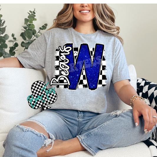 Custom Checkerd Faux Glitter Mascot Tee