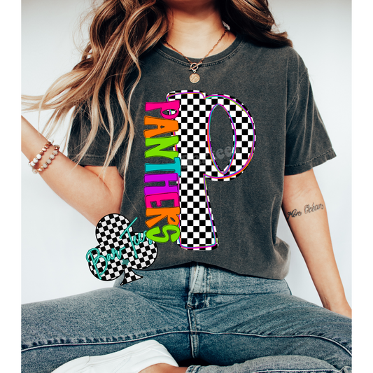 Panhandle Panthers Neon Checkered Monogram Tee