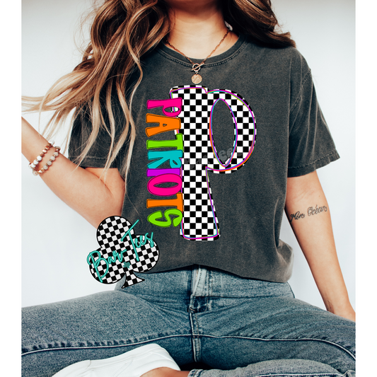 Pinnacle Patriots Neon Checkered Monogram Tee