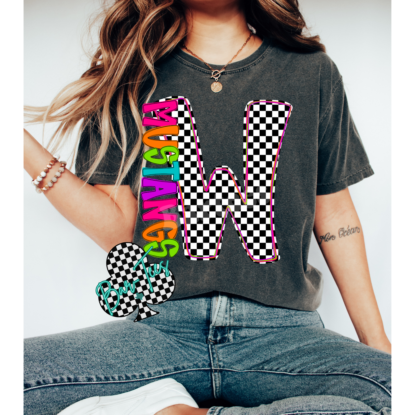 Wheeler Mustangs Neon Monogram Mascot Tee