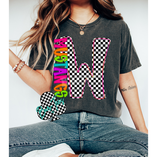 Wheeler Mustangs Neon Monogram Mascot Tee