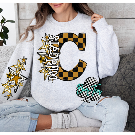 Canadian WILDCATS Custom Checkered Mascot Sweatshirt w/ sleeve design