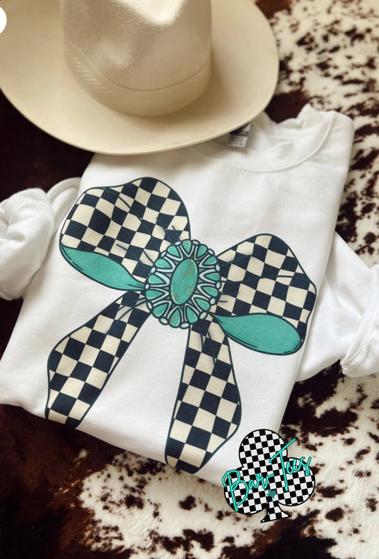 Checkered Western Bow Sweatshirt