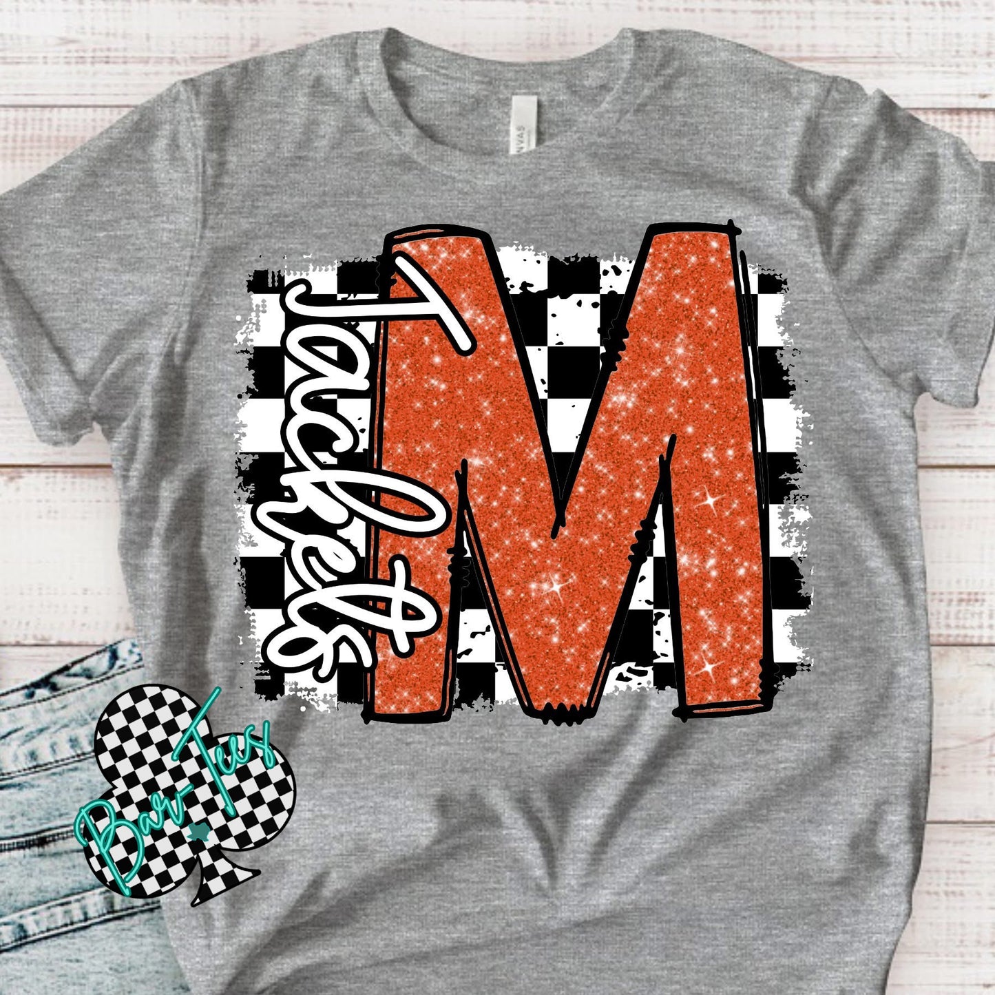 Custom Checkerd Faux Glitter Mascot Tee
