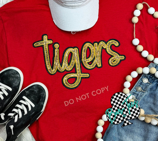 Gold sequin Tigers patch sweatshirts