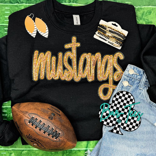 Gold sequin Mustangs patch sweatshirts