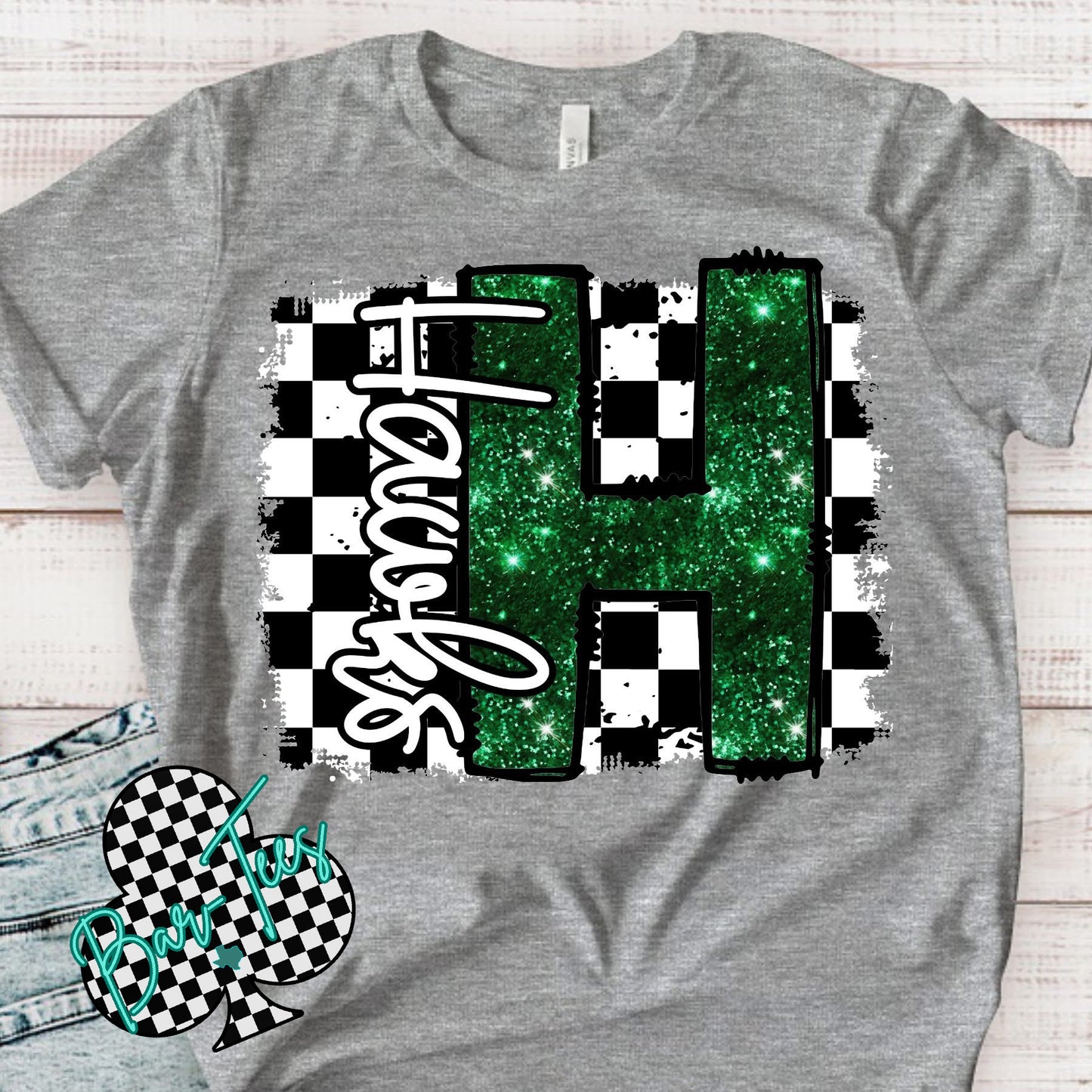 Custom Checkerd Faux Glitter Mascot Tee