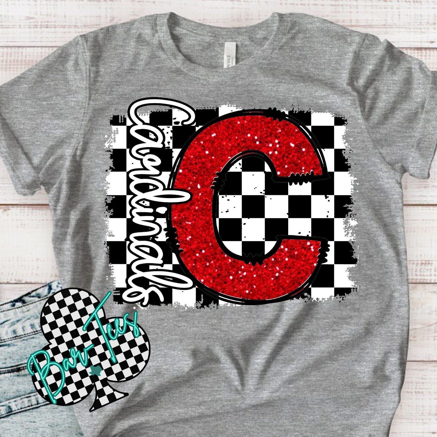 Custom Checkerd Faux Glitter Mascot Tee