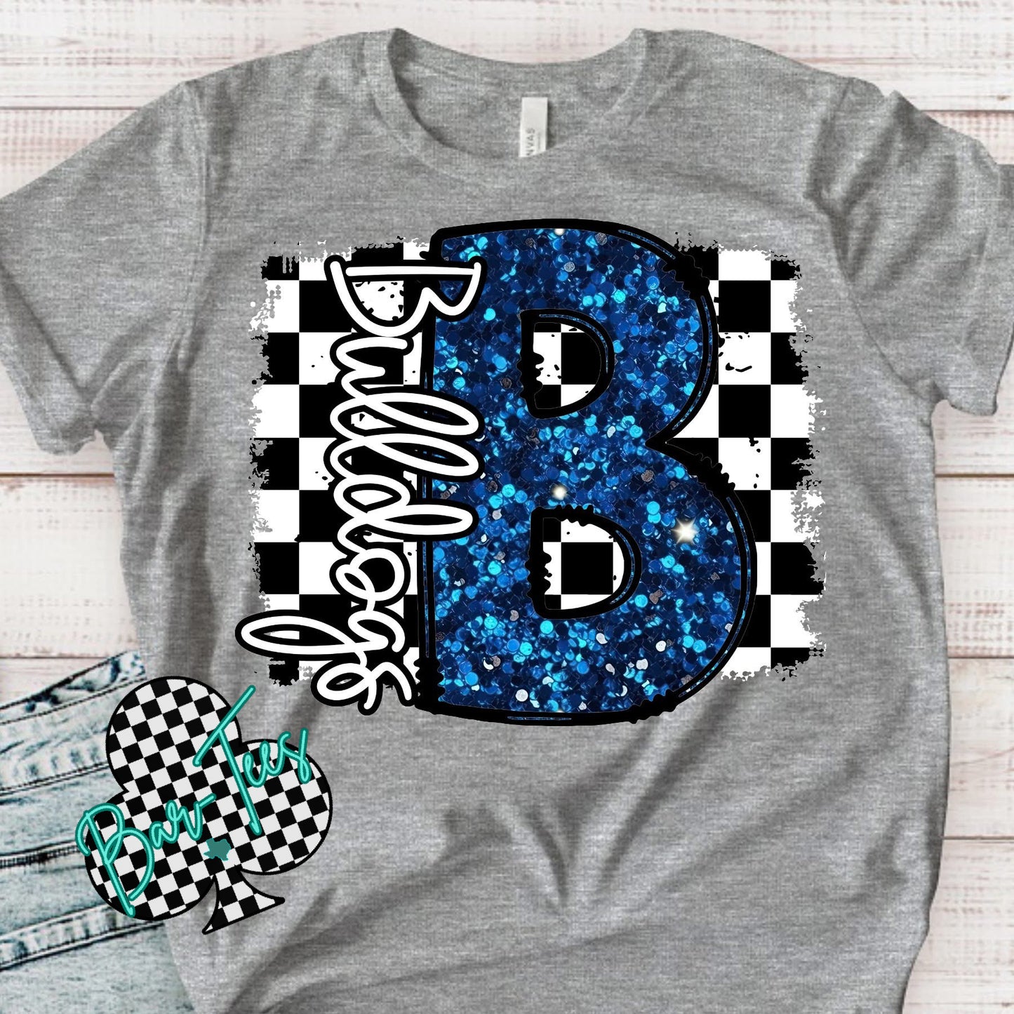 Custom Checkerd Faux Glitter Mascot Tee