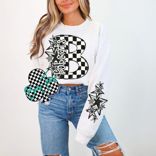 Custom Checkered Mascot Sweatshirt w/ sleeve design