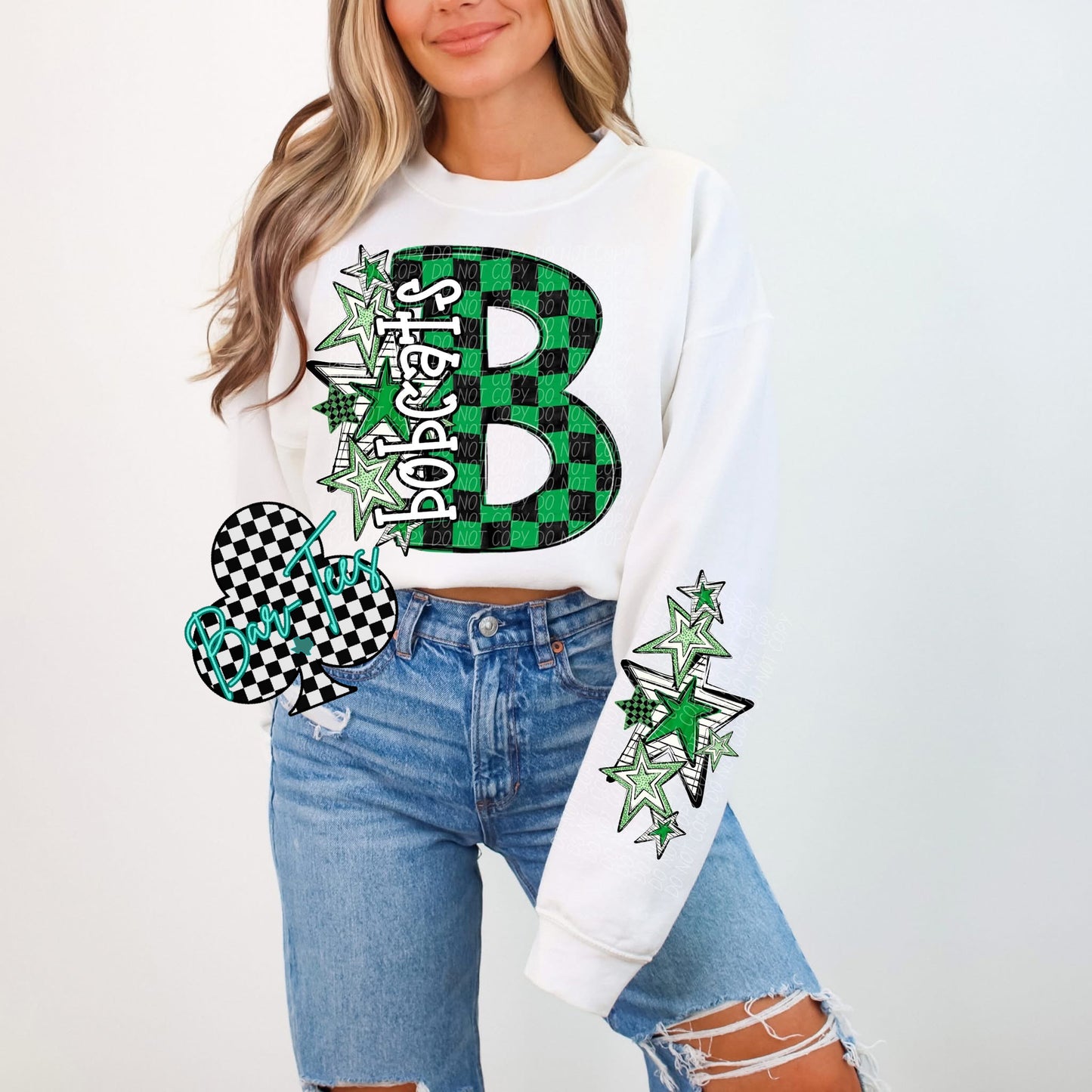 Custom Checkered Mascot Sweatshirt w/ sleeve design