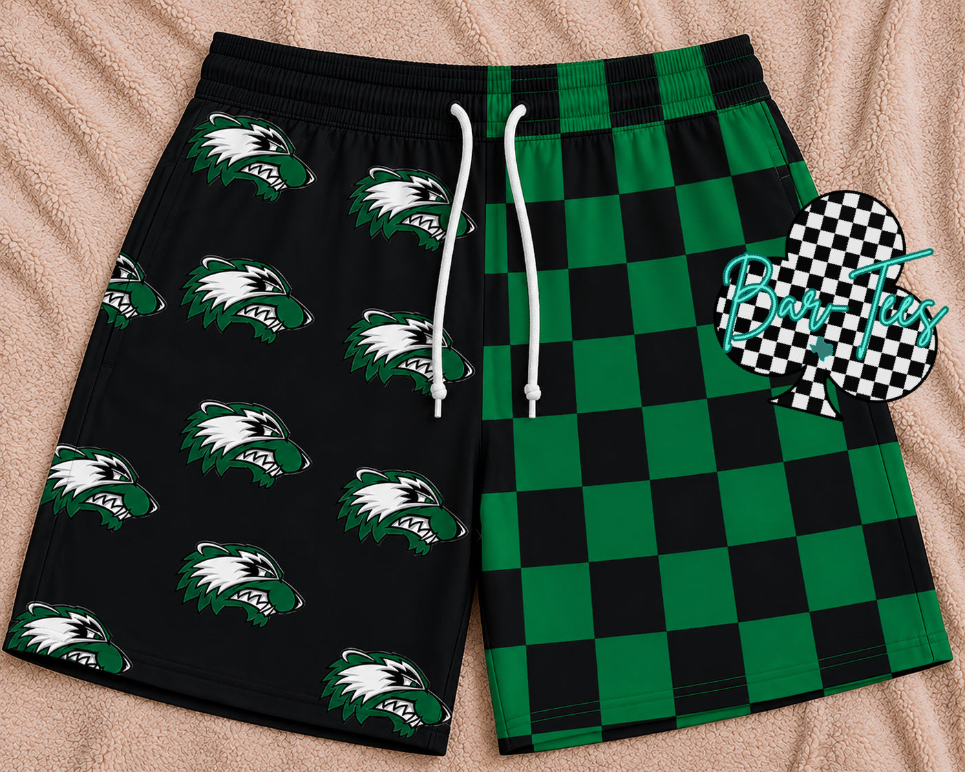 BOYS Custom Mascot Split Checkered Shorts (upload your own mascot/logo)