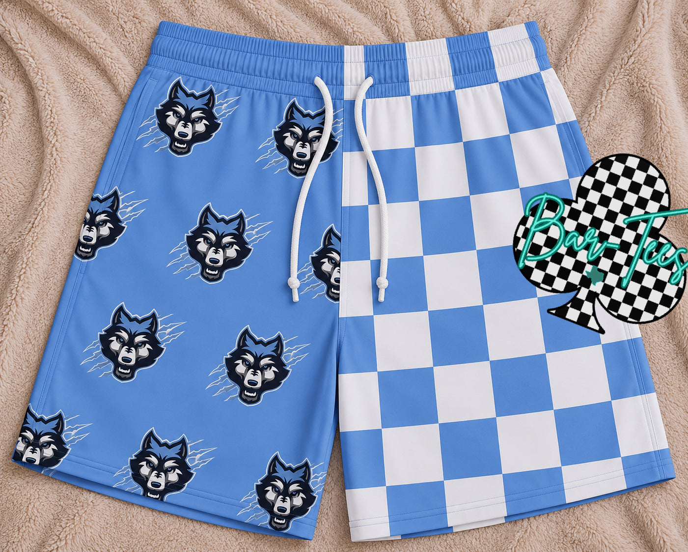 BOYS Custom Mascot Split Checkered Shorts (upload your own mascot/logo)