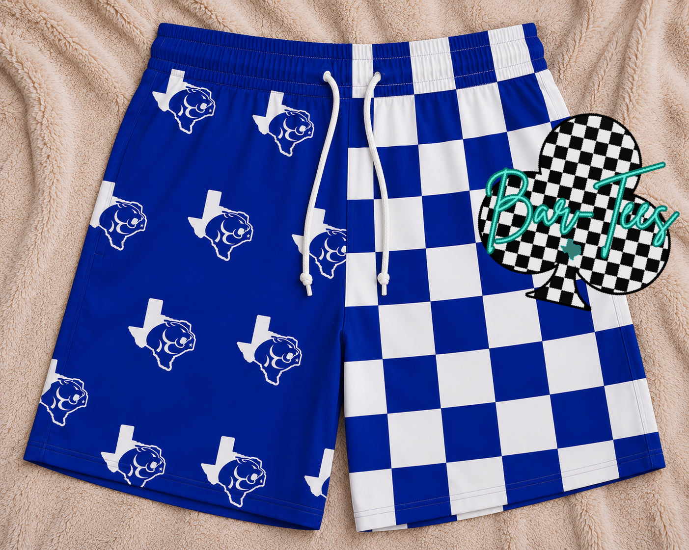 BOYS Custom Mascot Split Checkered Shorts (upload your own mascot/logo)