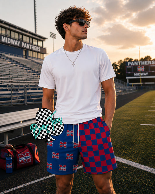 MIDWAY Panthers BOYS Custom Mascot Split Checkered Shorts