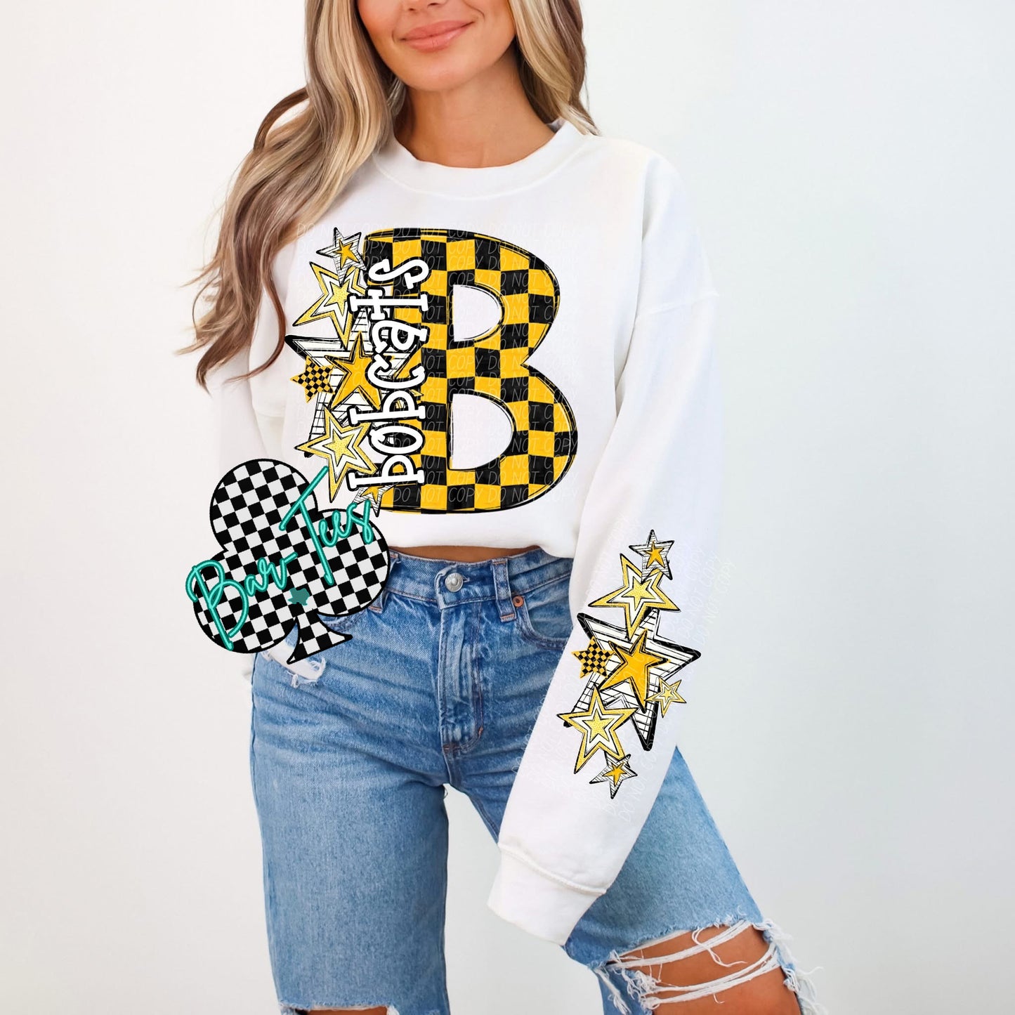 Custom Checkered Mascot Sweatshirt w/ sleeve design