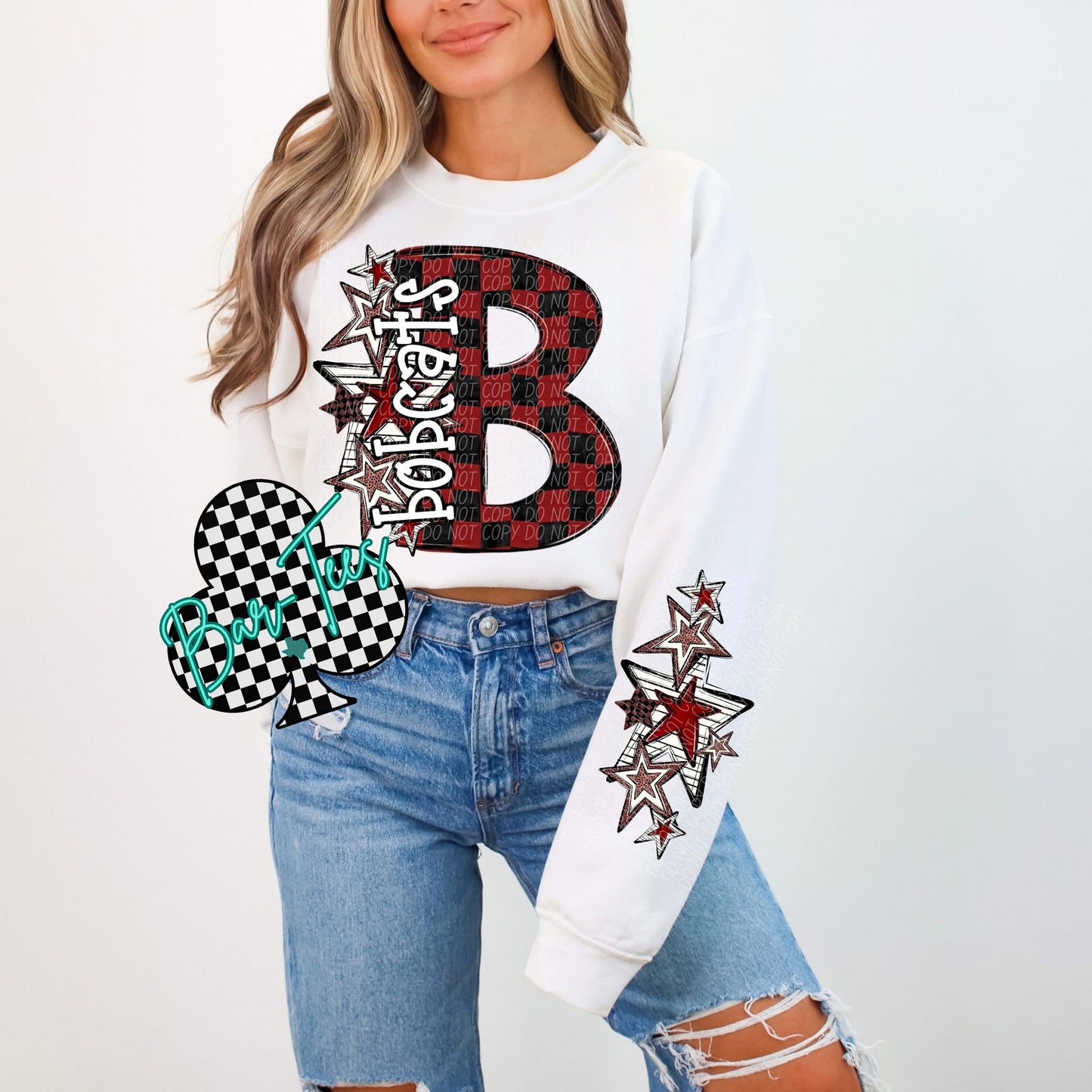 Custom Checkered Mascot Sweatshirt w/ sleeve design