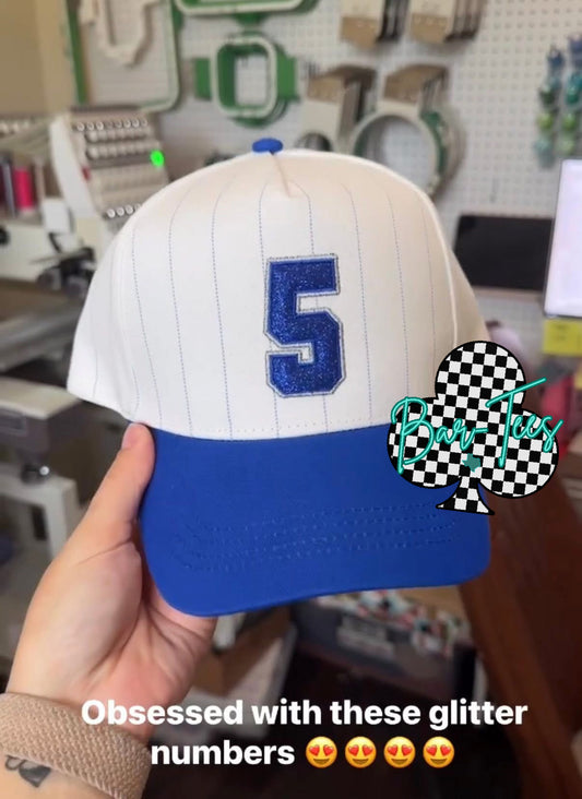 Custom Glitter Number Embroidered Pin Stripe Hat