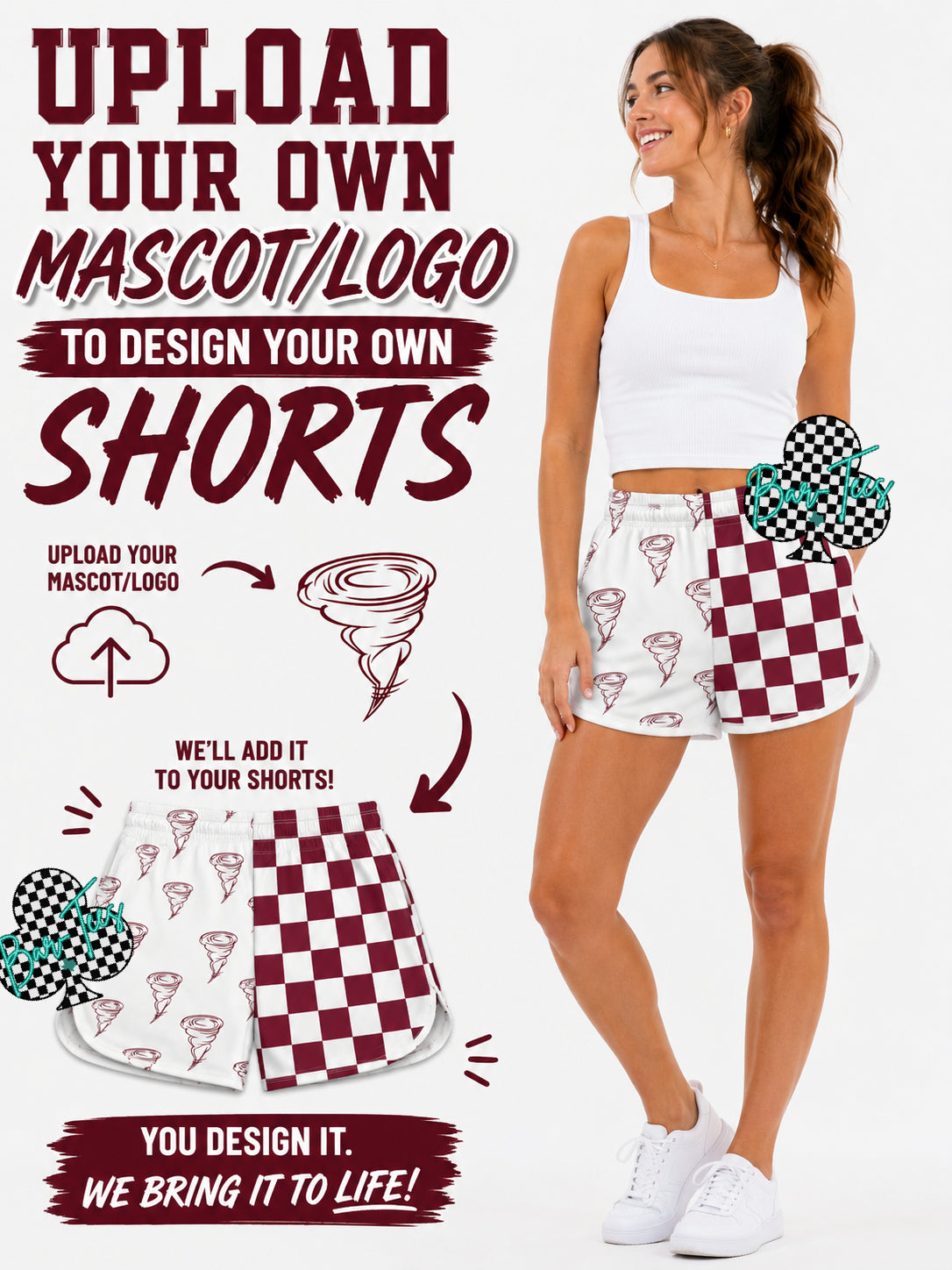 Custom Mascot Split Checkered Shorts (upload your own mascot/logo)