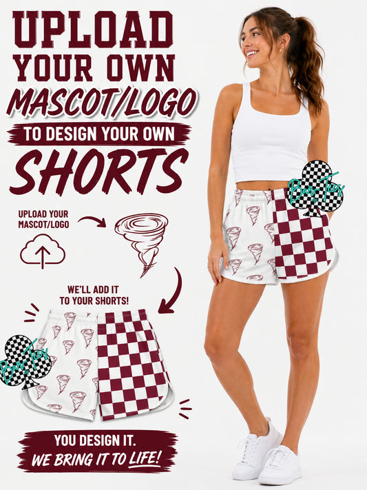 Custom Mascot Split Checkered Shorts (upload your own mascot/logo)