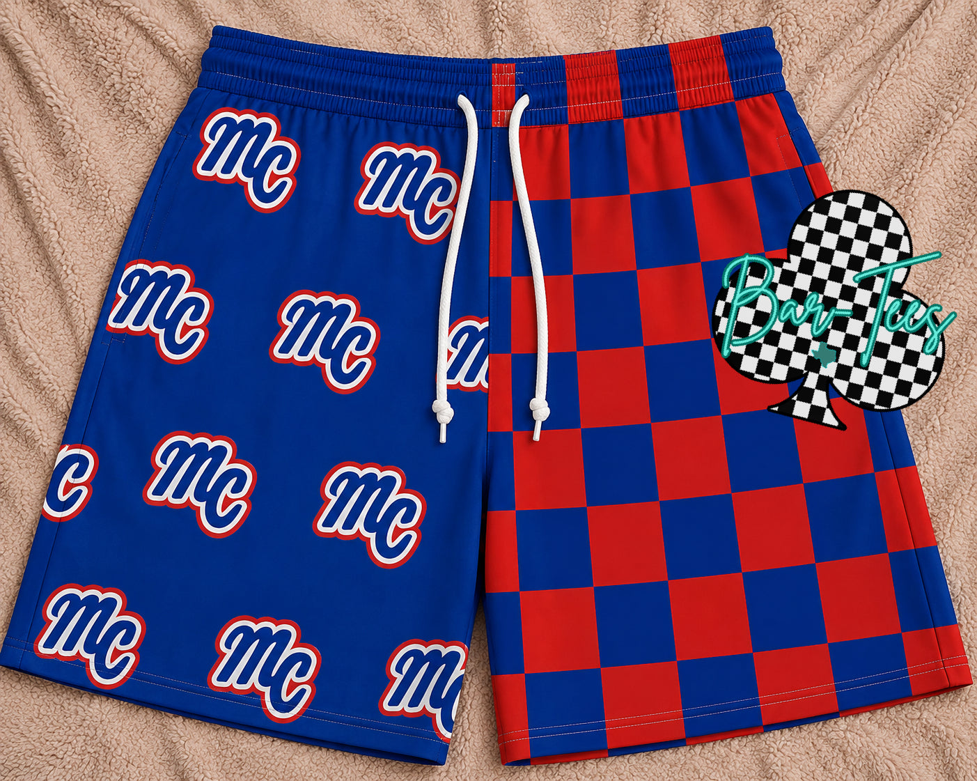BOYS Custom Mascot Split Checkered Shorts (upload your own mascot/logo)